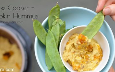 A healthy pumpkin hummus recipe that is made with dried chickpeas in the slow cooker recipe